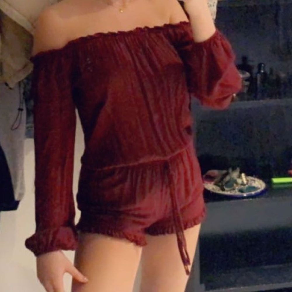 Brandy Melville burgundy off the shoulders romper